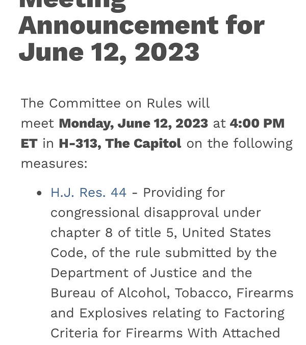 ALERT: Vote Scheduled on Pistol Brace